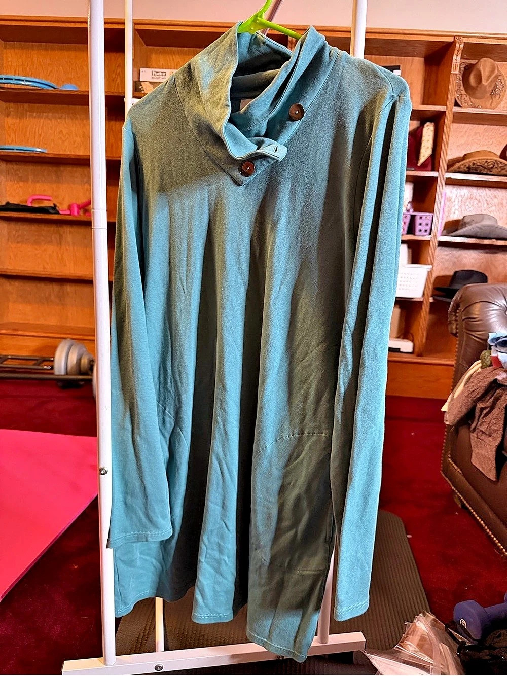 purejill Cotton Long Sleeve Top in Blue Size Medium
